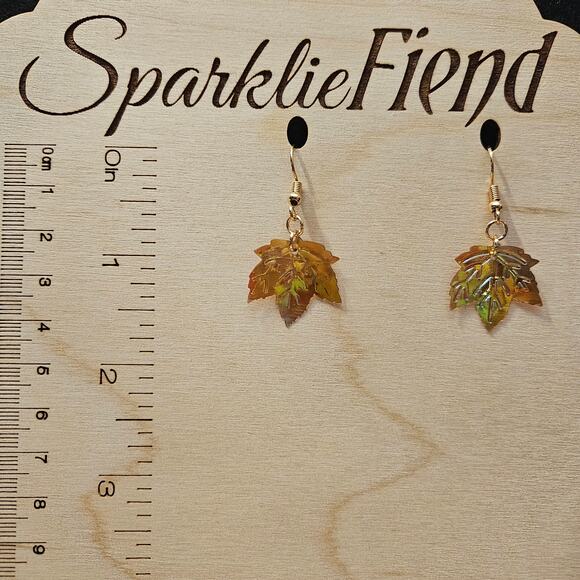 Hand Crafted Jewelry - Iridescent chestnut maple leaf sequin earrings